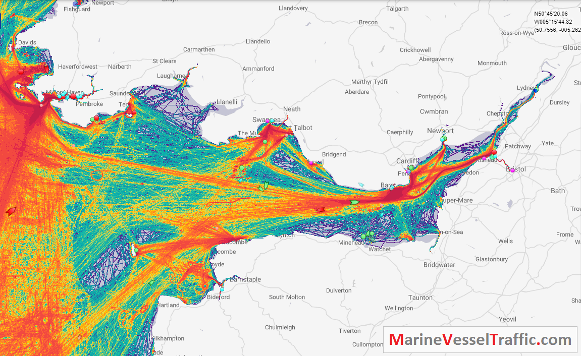 Live Marine Traffic, Density Map and Current Position of ships in BRISTOL CHANNEL
